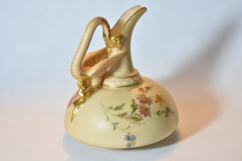 Unusual Royal Worcester Hand Painted Blush Ivory Jug with Dragon Handle c1906 View XI