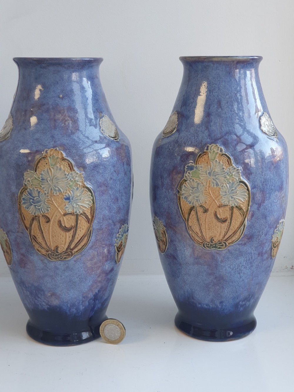 Stunning Lilac Blue Doulton Vases - Signed MB View II