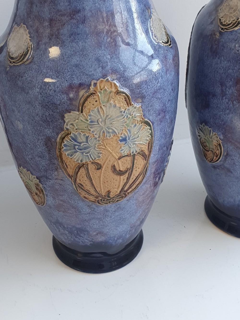 Stunning Lilac Blue Doulton Vases - Signed MB View III