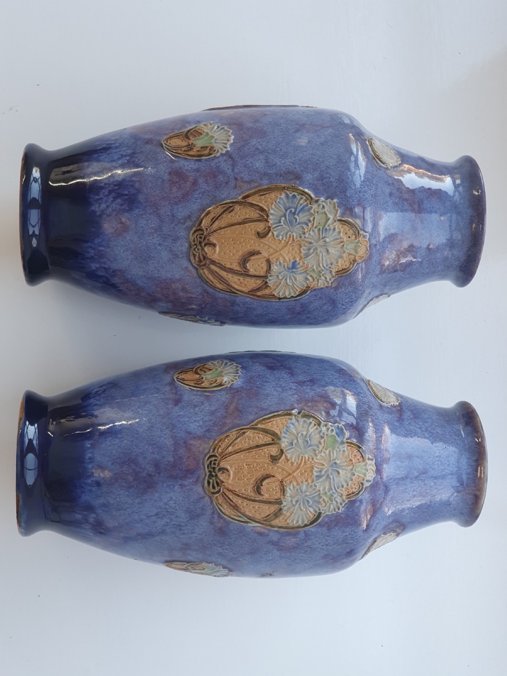 Stunning Lilac Blue Doulton Vases - Signed MB View IV