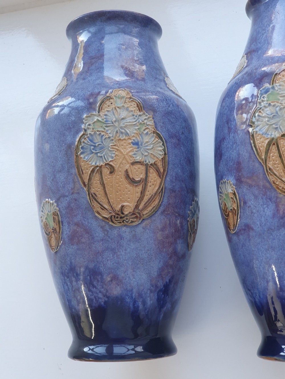 Stunning Lilac Blue Doulton Vases - Signed MB View V