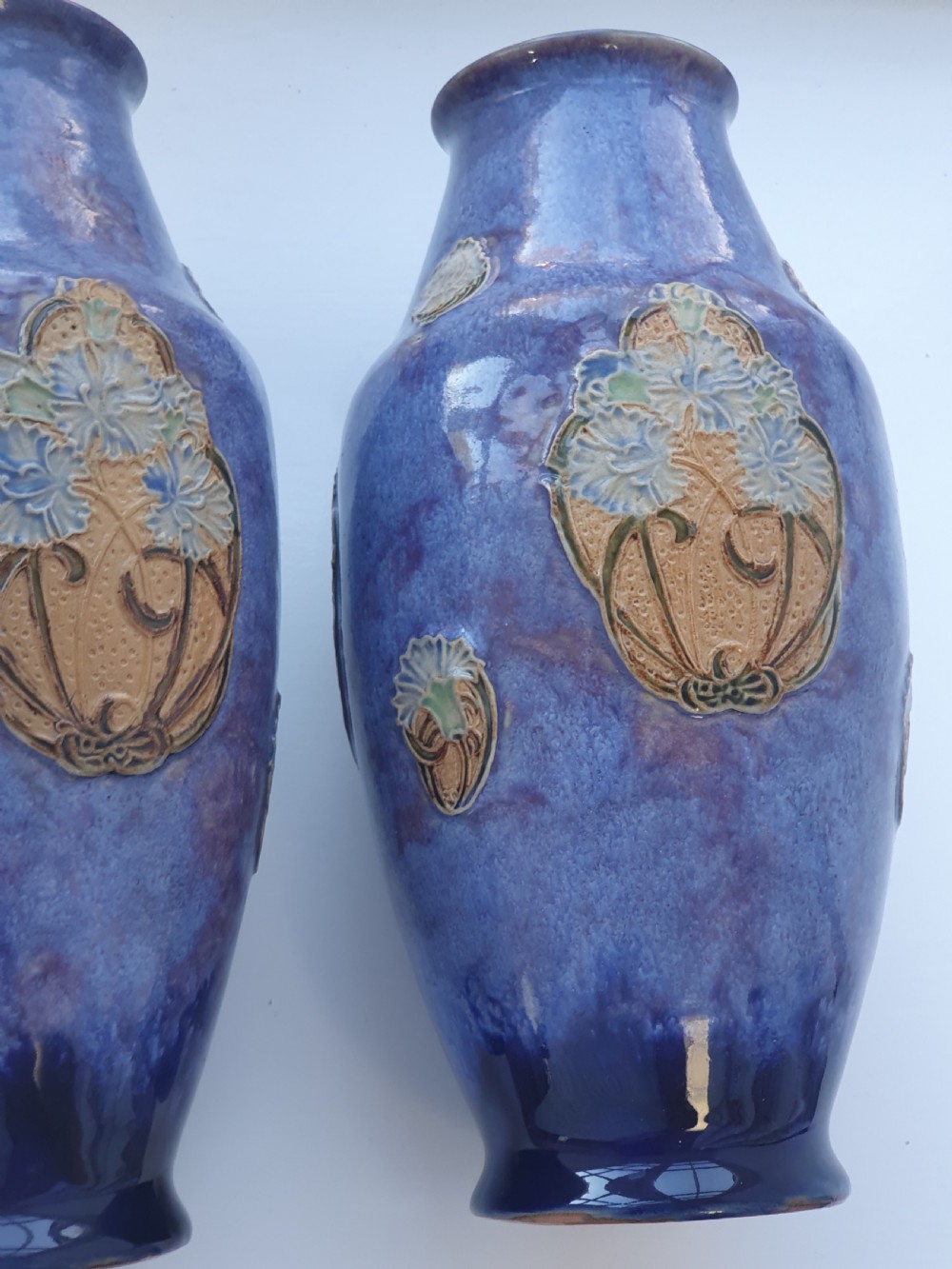 Stunning Lilac Blue Doulton Vases - Signed MB View VI