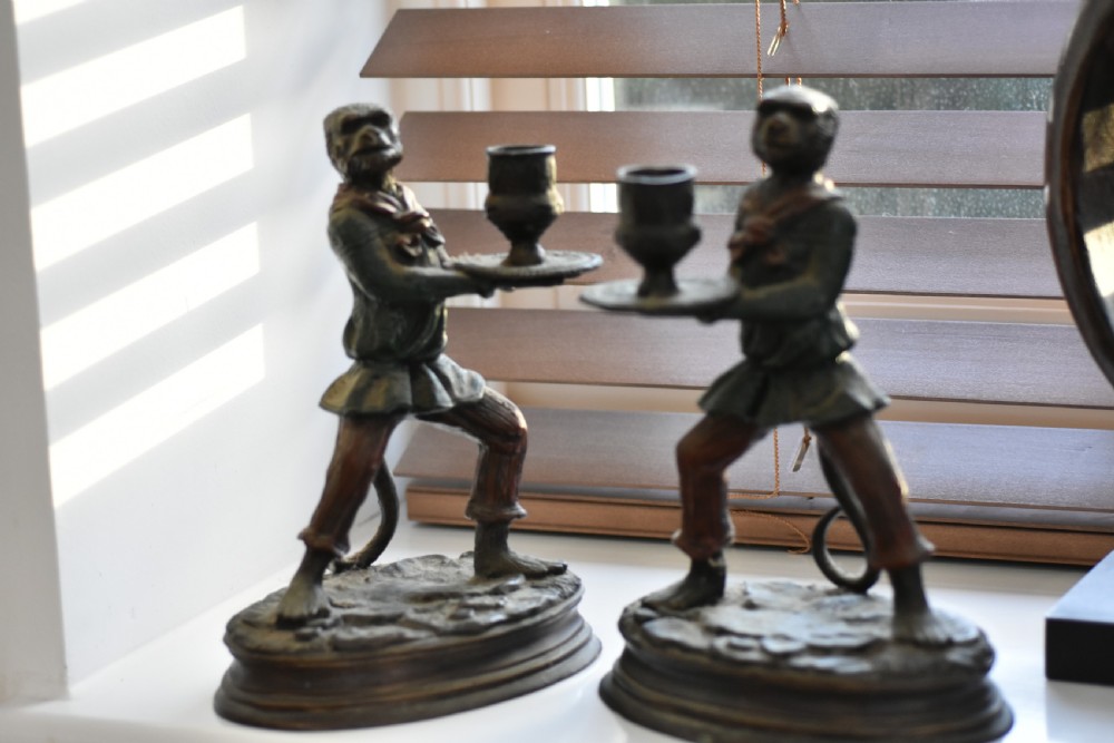 Decorative Bronze Monkey Candlesticks signed Fratin View VI
