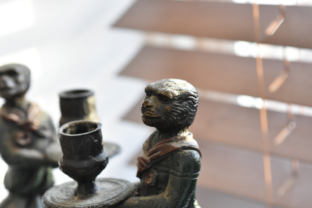 Decorative Bronze Monkey Candlesticks signed Fratin View II