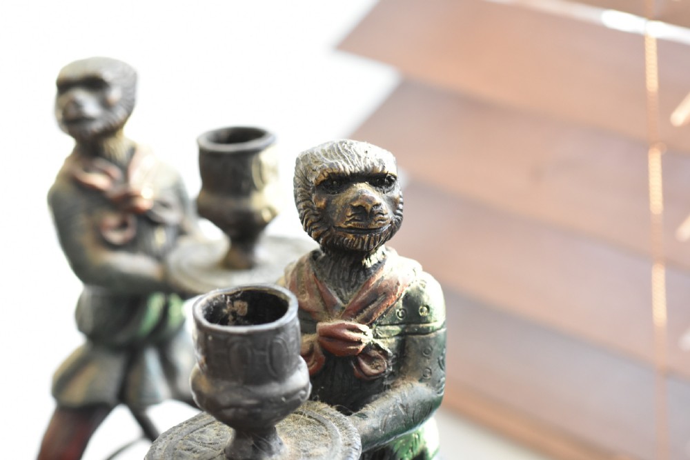 Decorative Bronze Monkey Candlesticks signed Fratin View IV