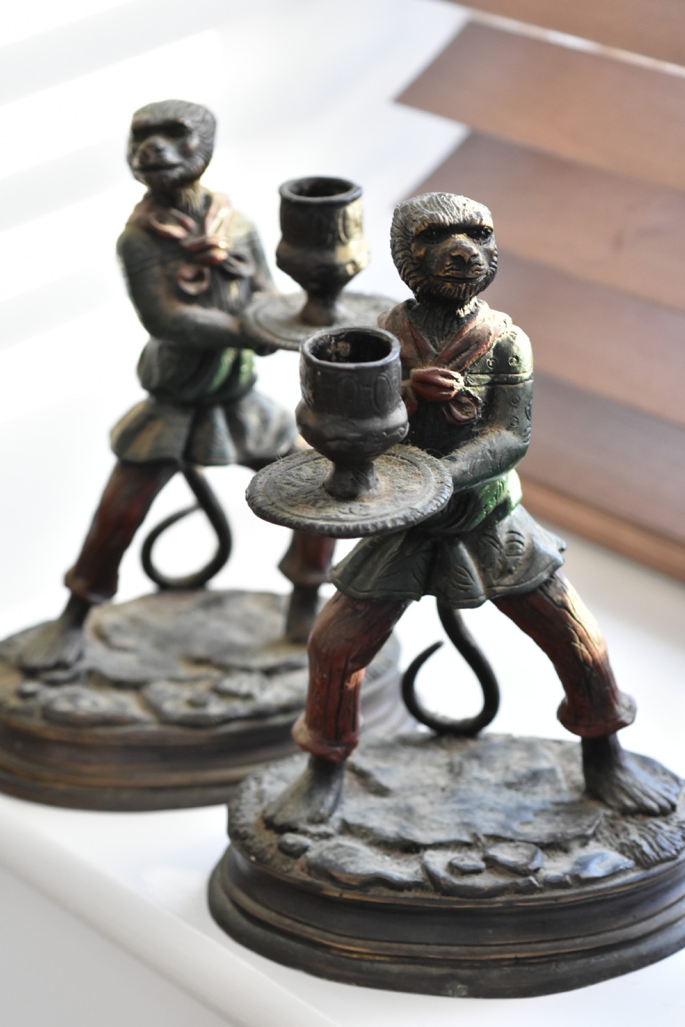 Decorative Bronze Monkey Candlesticks signed Fratin