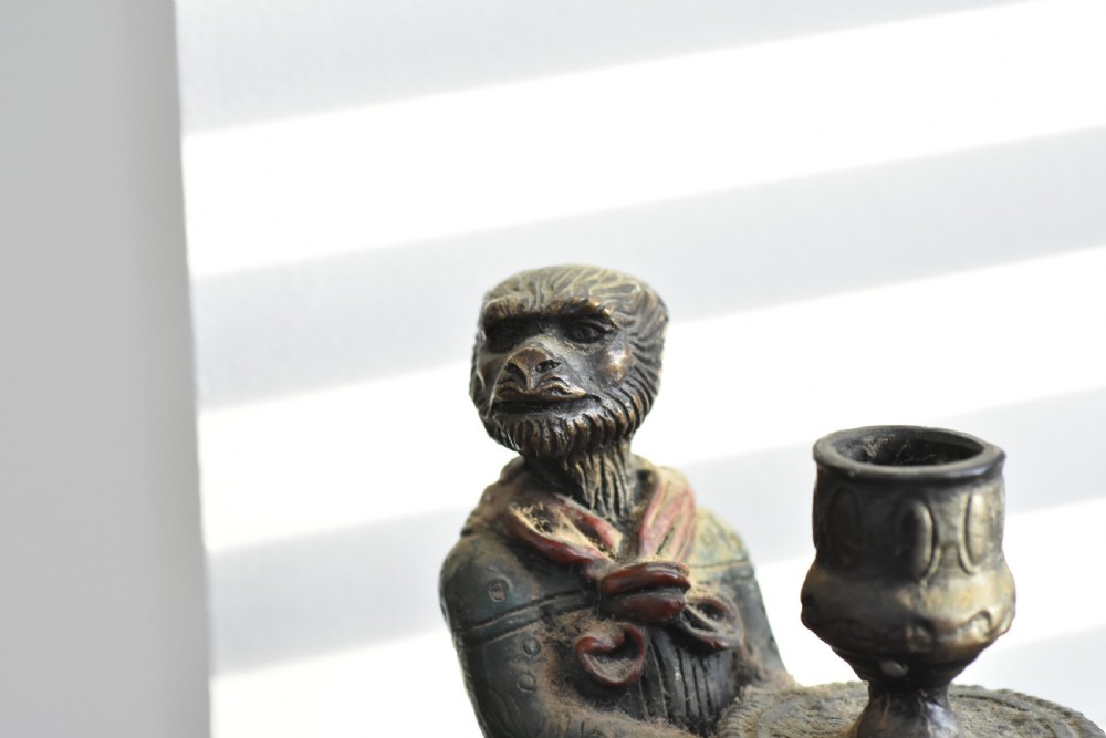 Decorative Bronze Monkey Candlesticks signed Fratin View VIII
