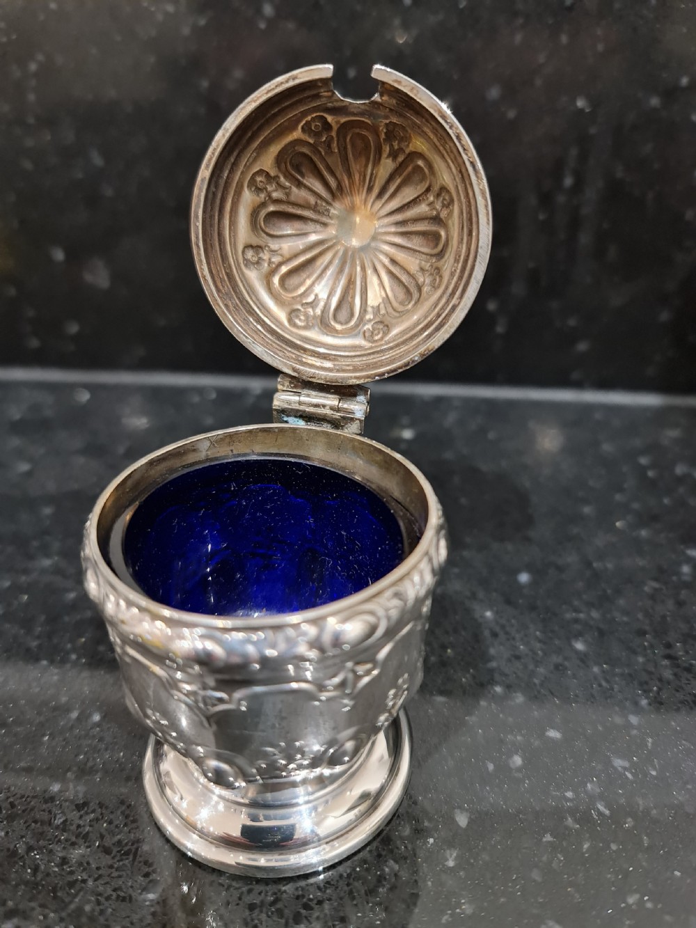 Fine Quality HM Silver Mustard Pot of excellent detail London 1899. View V