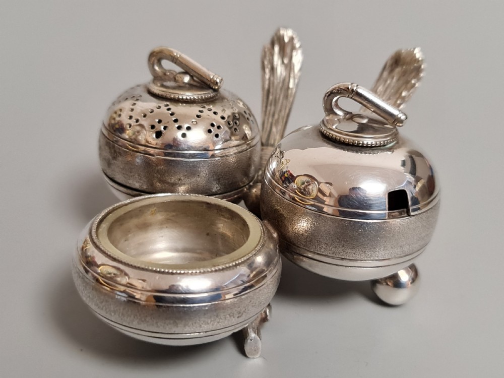 Fabulous Victorian SP Novelty Cruet Formed as Curling Stones c1890