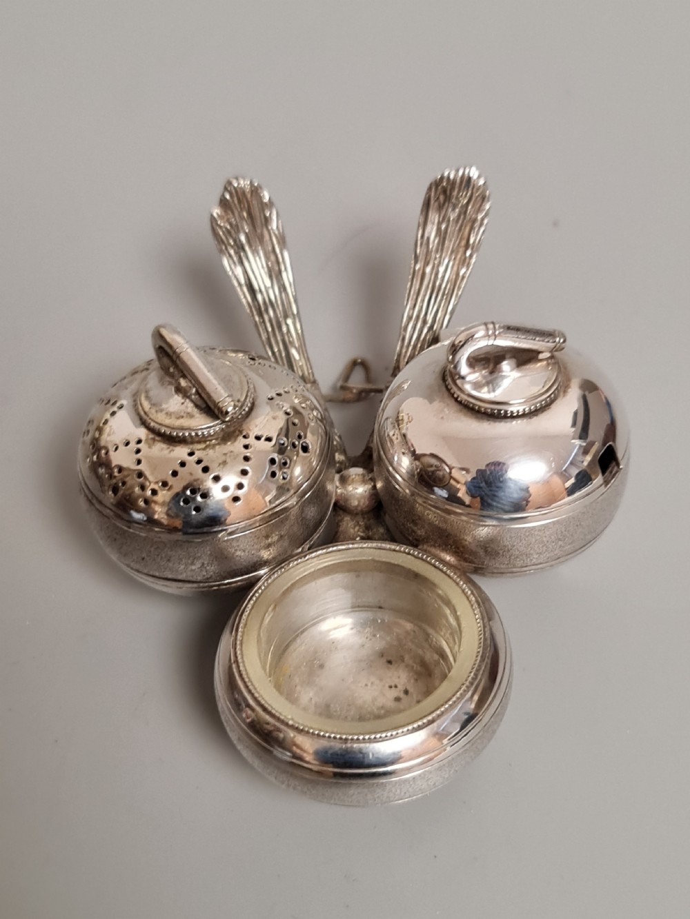 Fabulous Victorian SP Novelty Cruet Formed as Curling Stones c1890 View III