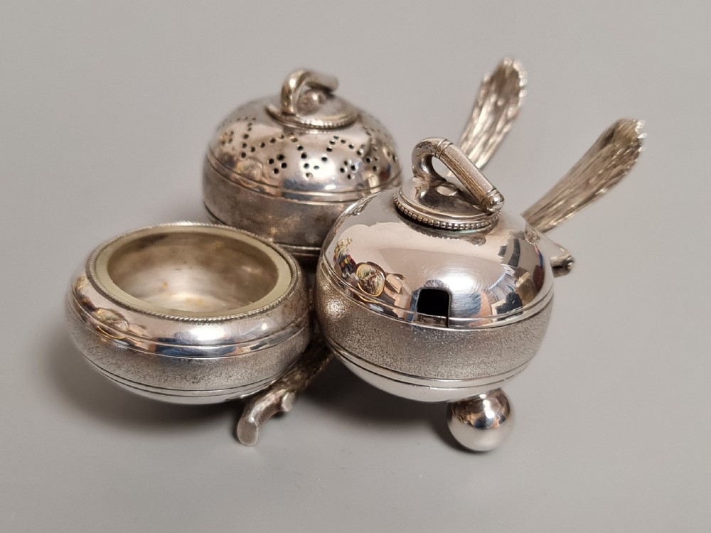 Fabulous Victorian SP Novelty Cruet Formed as Curling Stones c1890 View V