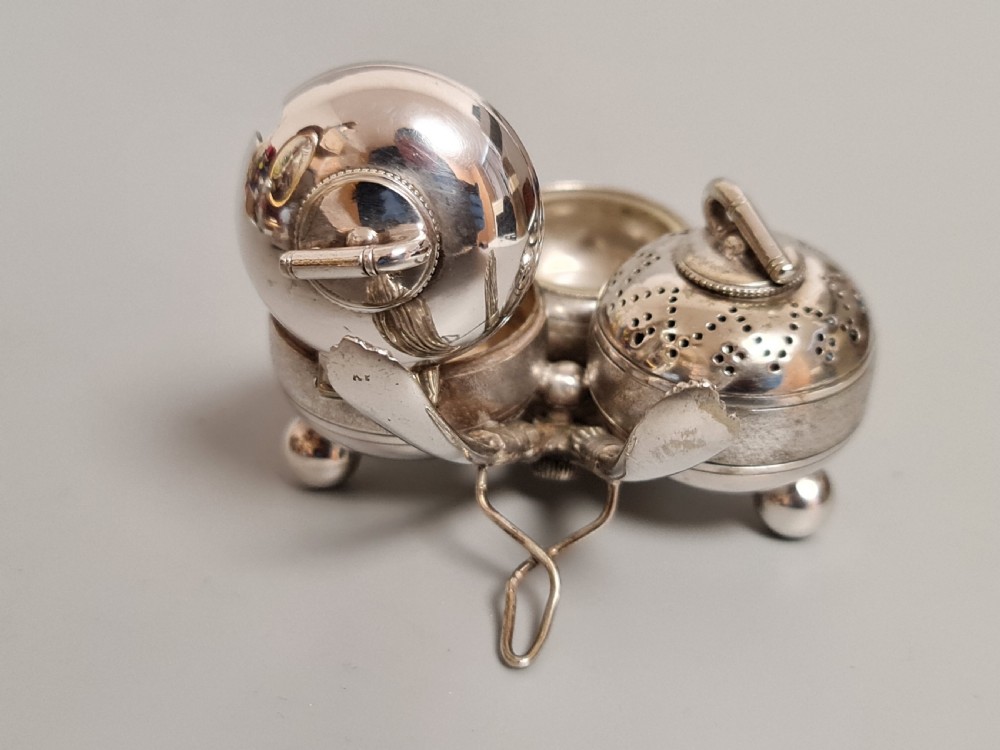 Fabulous Victorian SP Novelty Cruet Formed as Curling Stones c1890 View VI