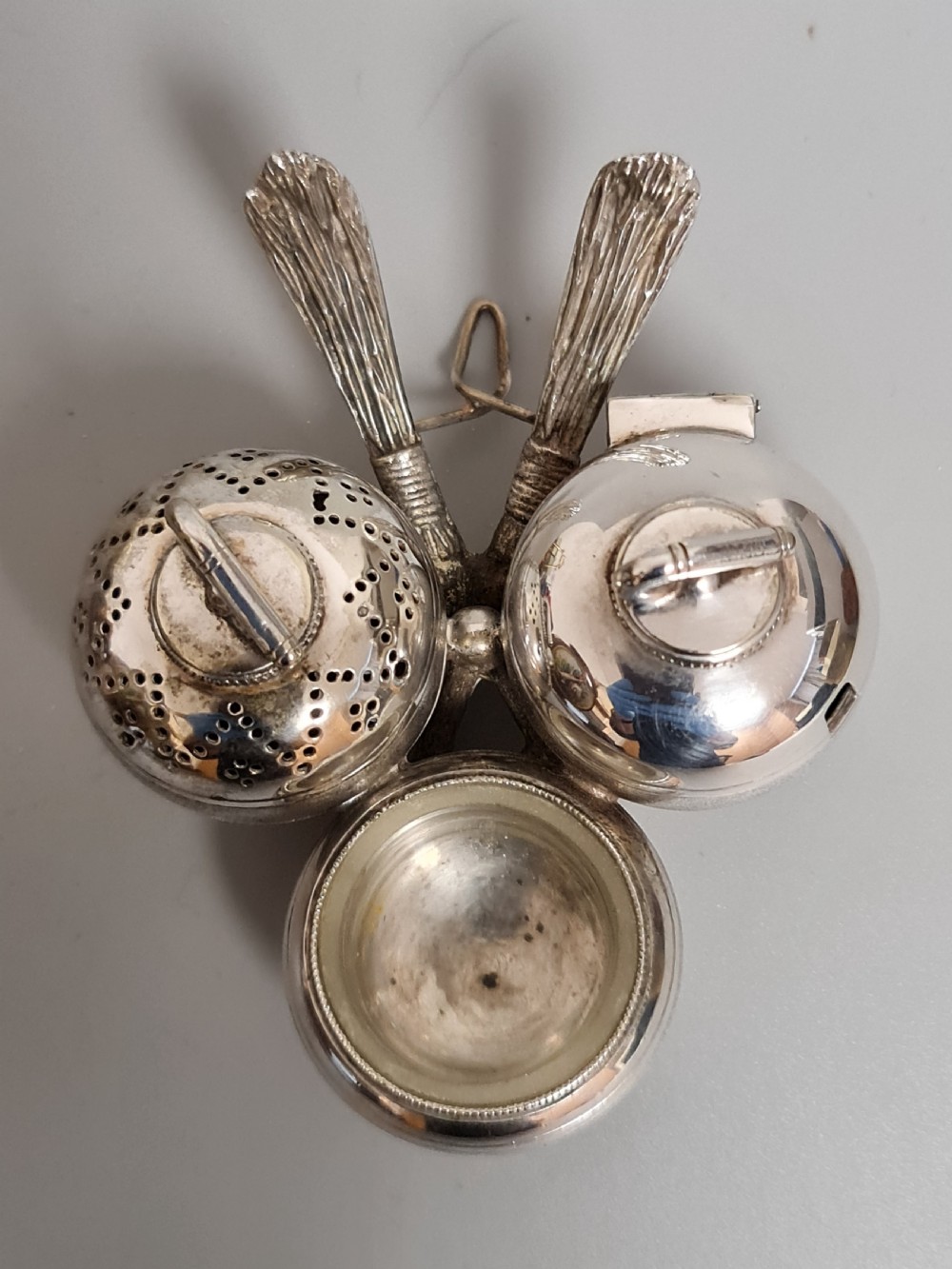 Fabulous Victorian SP Novelty Cruet Formed as Curling Stones c1890 View VII