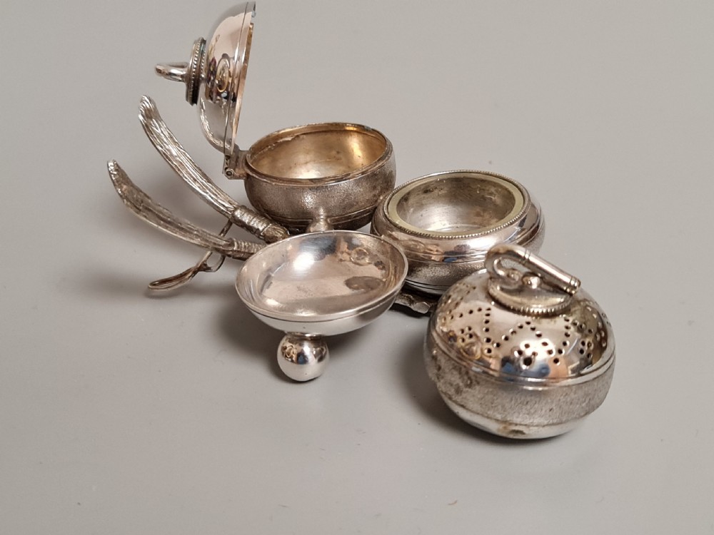 Fabulous Victorian SP Novelty Cruet Formed as Curling Stones c1890 View VIII