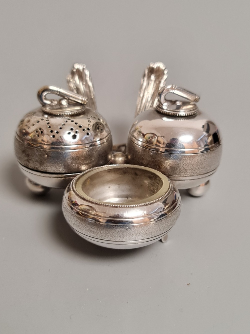 Fabulous Victorian SP Novelty Cruet Formed as Curling Stones c1890 View X
