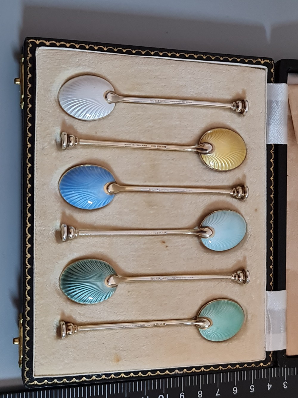 Exceptional Quality HM Silver Gilt & Guilloche Enamel Coffee Spoons View XVI
