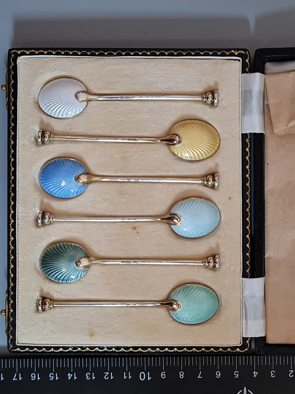 Exceptional Quality HM Silver Gilt & Guilloche Enamel Coffee Spoons View II