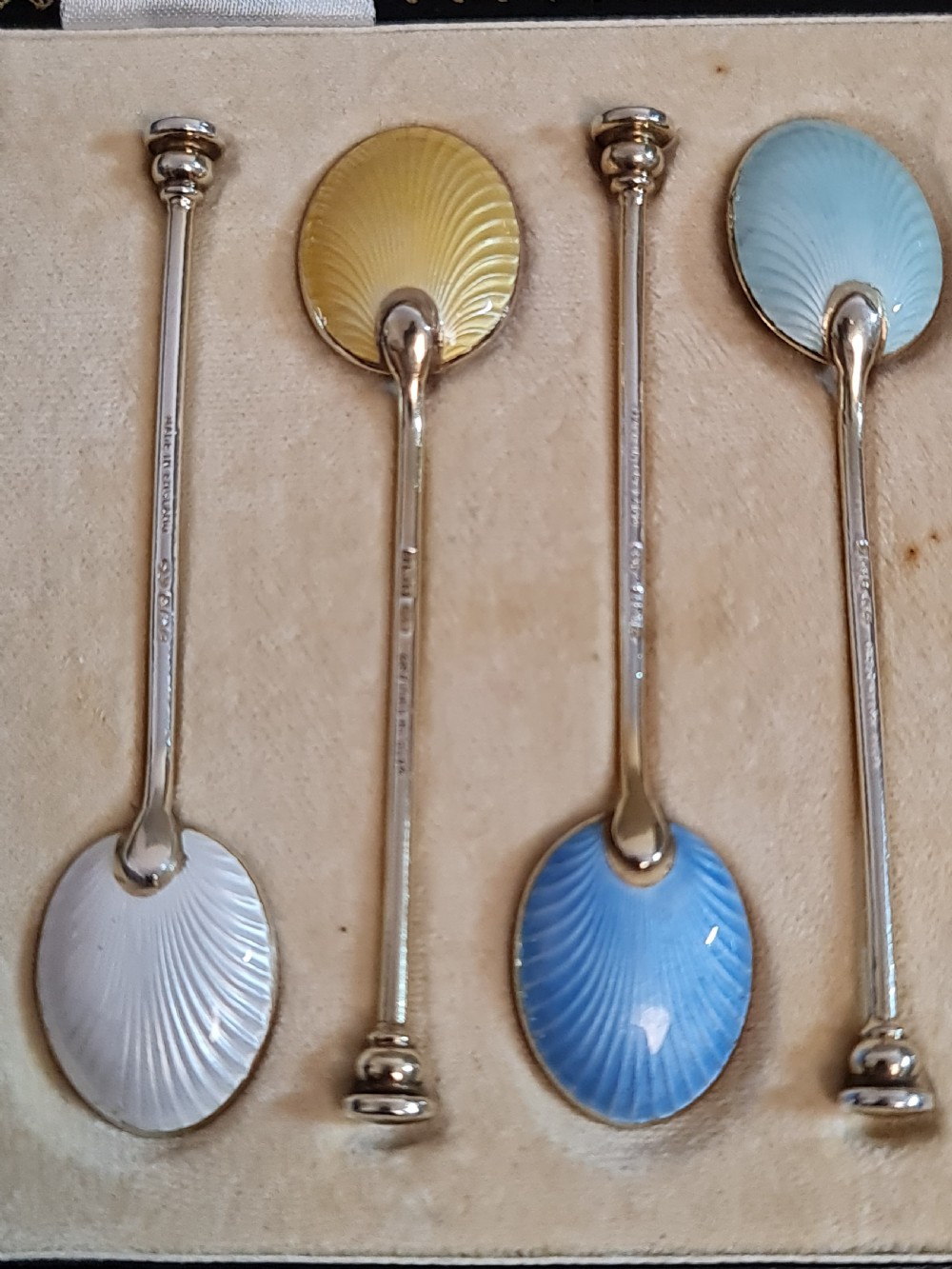 Exceptional Quality HM Silver Gilt & Guilloche Enamel Coffee Spoons View III