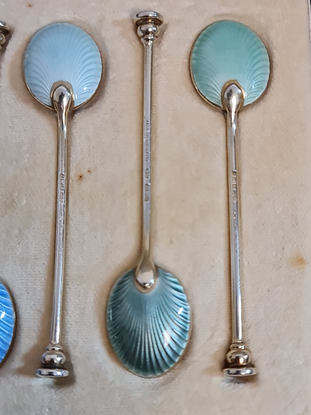 Exceptional Quality HM Silver Gilt & Guilloche Enamel Coffee Spoons View IV