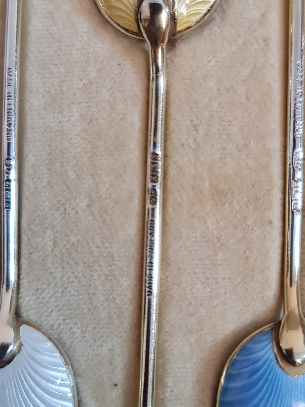 Exceptional Quality HM Silver Gilt & Guilloche Enamel Coffee Spoons View VI