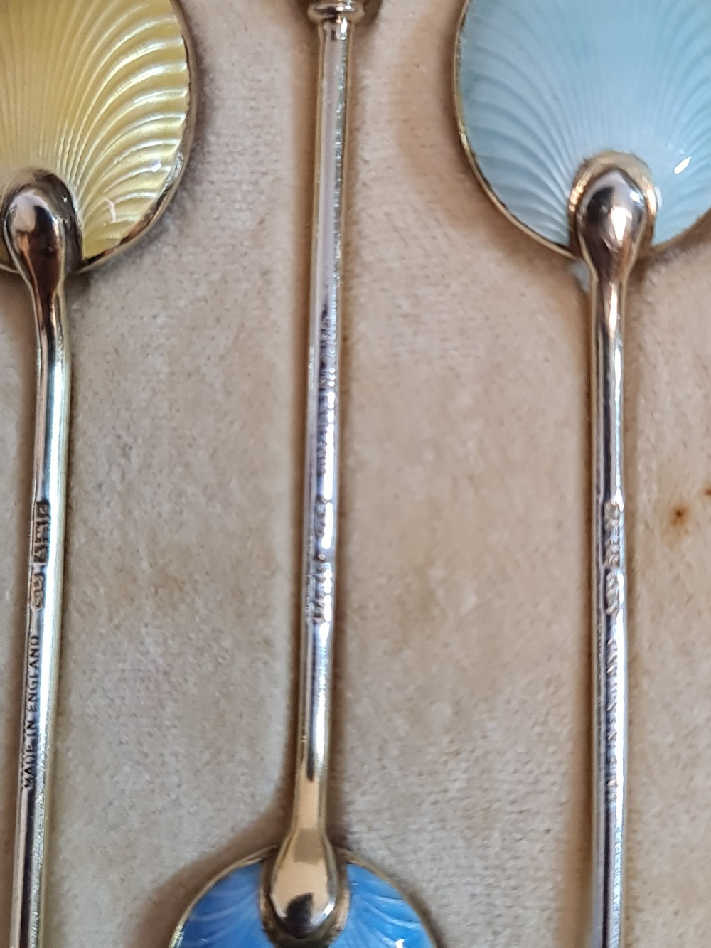 Exceptional Quality HM Silver Gilt & Guilloche Enamel Coffee Spoons View VII