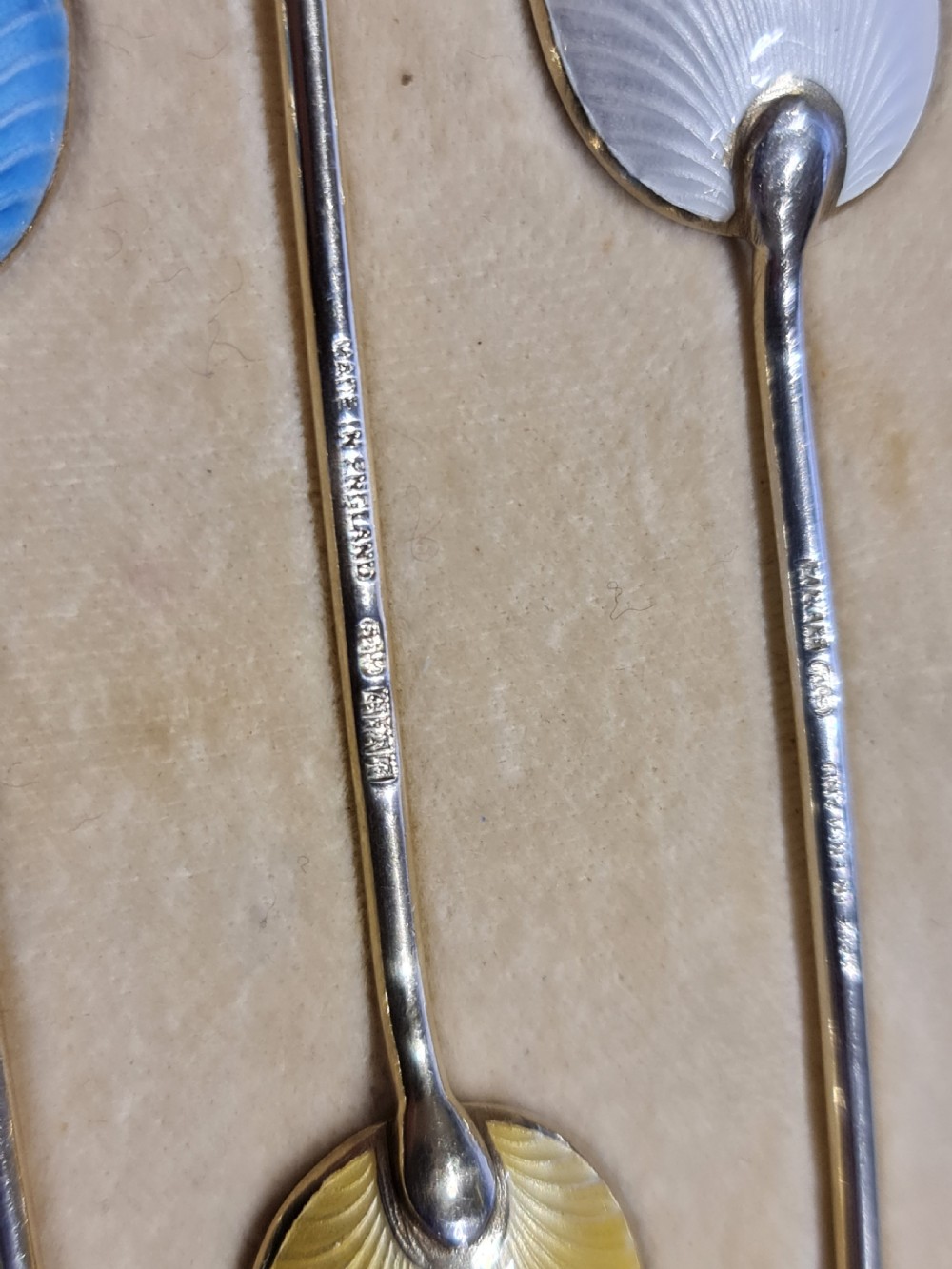 Exceptional Quality HM Silver Gilt & Guilloche Enamel Coffee Spoons View VIII