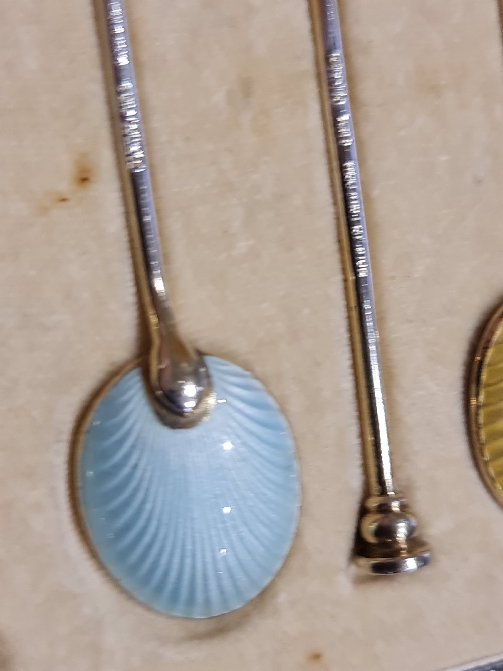 Exceptional Quality HM Silver Gilt & Guilloche Enamel Coffee Spoons View XI
