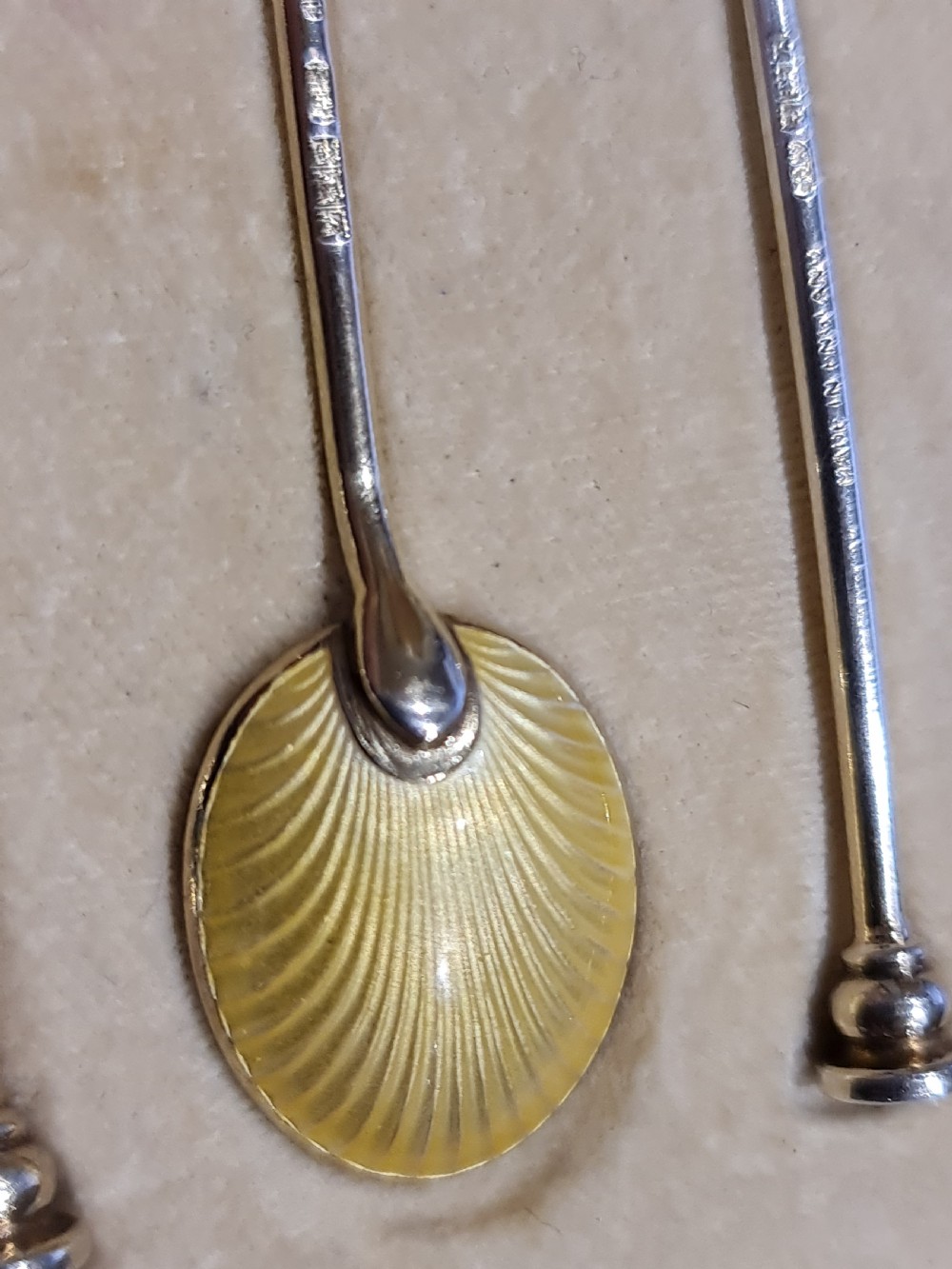 Exceptional Quality HM Silver Gilt & Guilloche Enamel Coffee Spoons View XII
