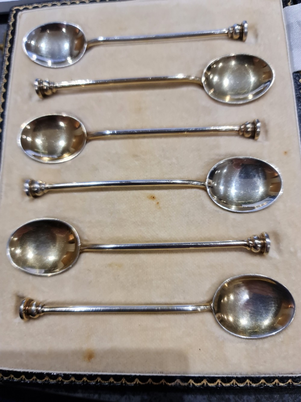 Exceptional Quality HM Silver Gilt & Guilloche Enamel Coffee Spoons View XIV