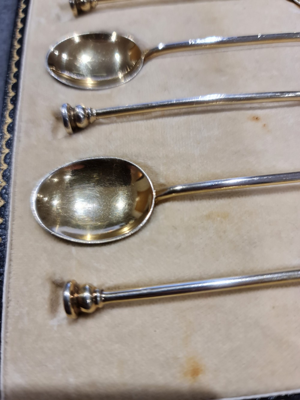 Exceptional Quality HM Silver Gilt & Guilloche Enamel Coffee Spoons View XV
