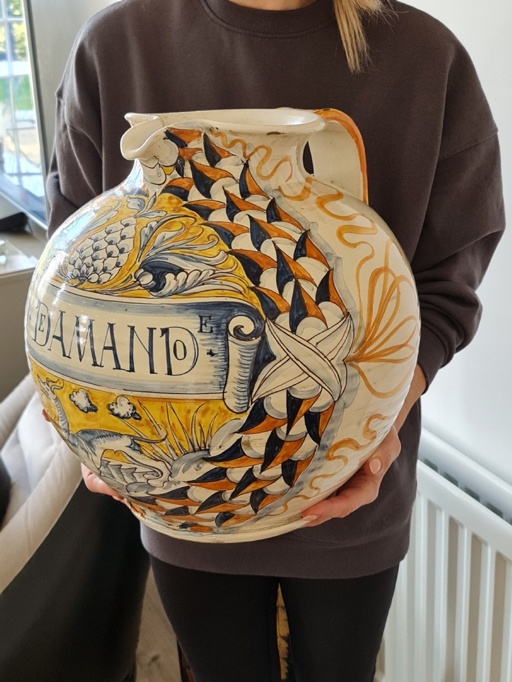 Absolutely Huge 19th Maiolica Jug  View II