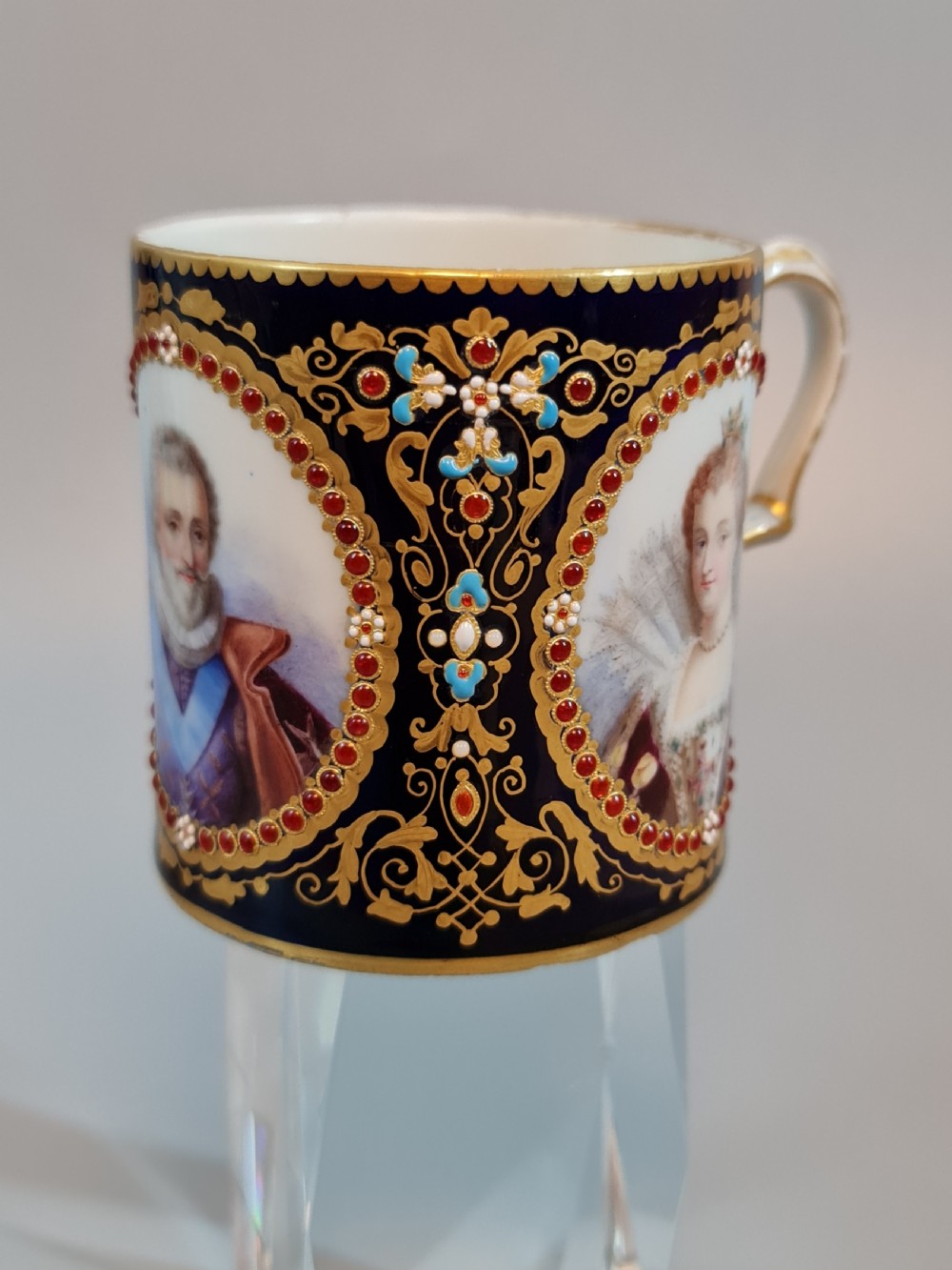 Rare Stunning Quality Early Sevres Triple Portrait Coffee Can  View II