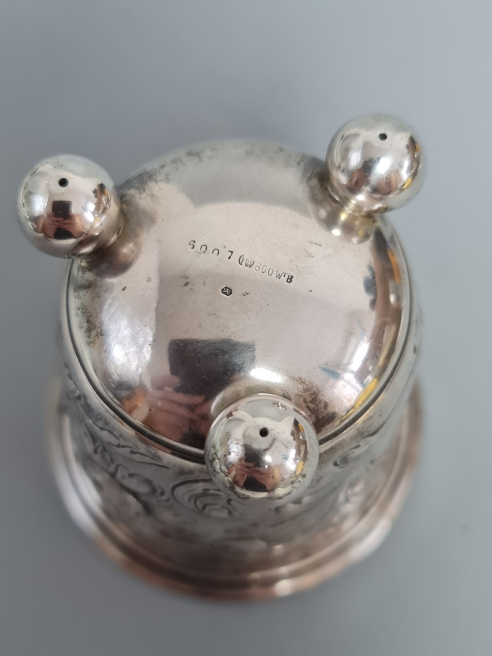 Delightful Late 19thc German Chased Silver Peg Beaker on Ball Feet View X