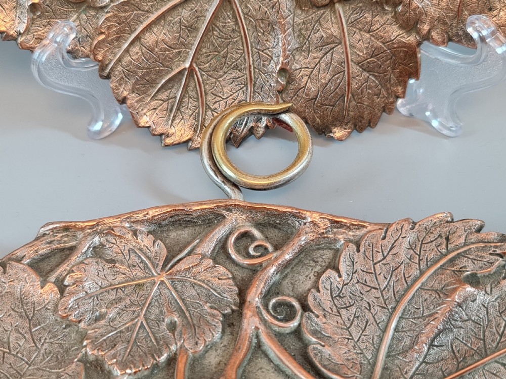 Fabulous Pair of Arts & Crafts Large Copper & Brass Leaf Dishes View III