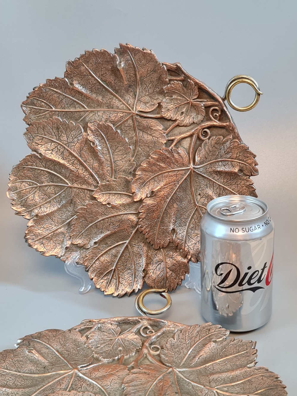 Fabulous Pair of Arts & Crafts Large Copper & Brass Leaf Dishes View IV