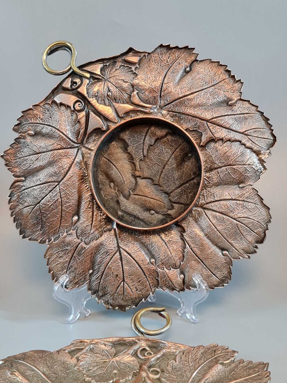 Fabulous Pair of Arts & Crafts Large Copper & Brass Leaf Dishes View V