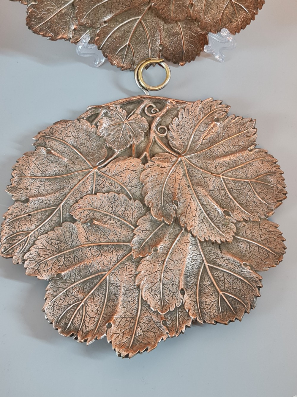 Fabulous Pair of Arts & Crafts Large Copper & Brass Leaf Dishes View X