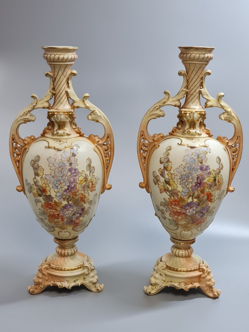 Beautiful Large (45cm) 19thc Pair of Tube Lined Continental Vases