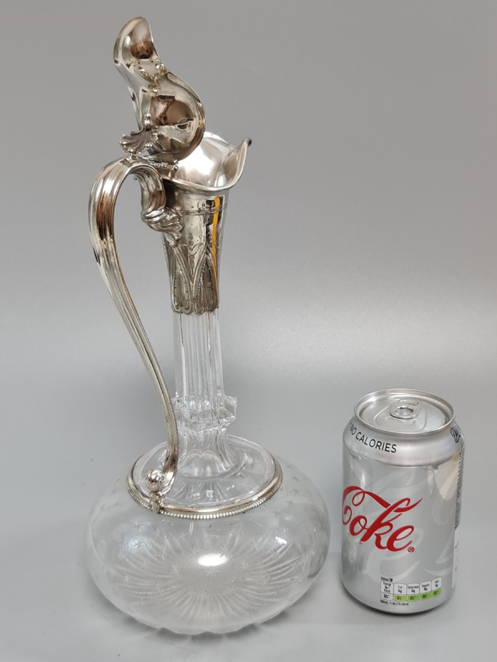 Stunning Quality 19th Century SP & Cut Glass Claret Jug View VIII