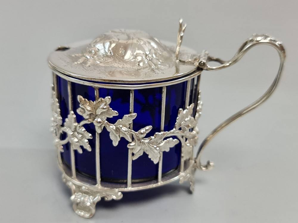 Exquisite Large Fretted Silver Plated Mustard Pot c1890