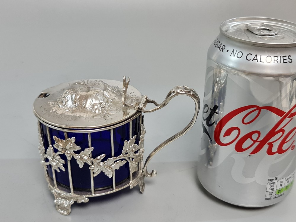 Exquisite Large Fretted Silver Plated Mustard Pot c1890 View II