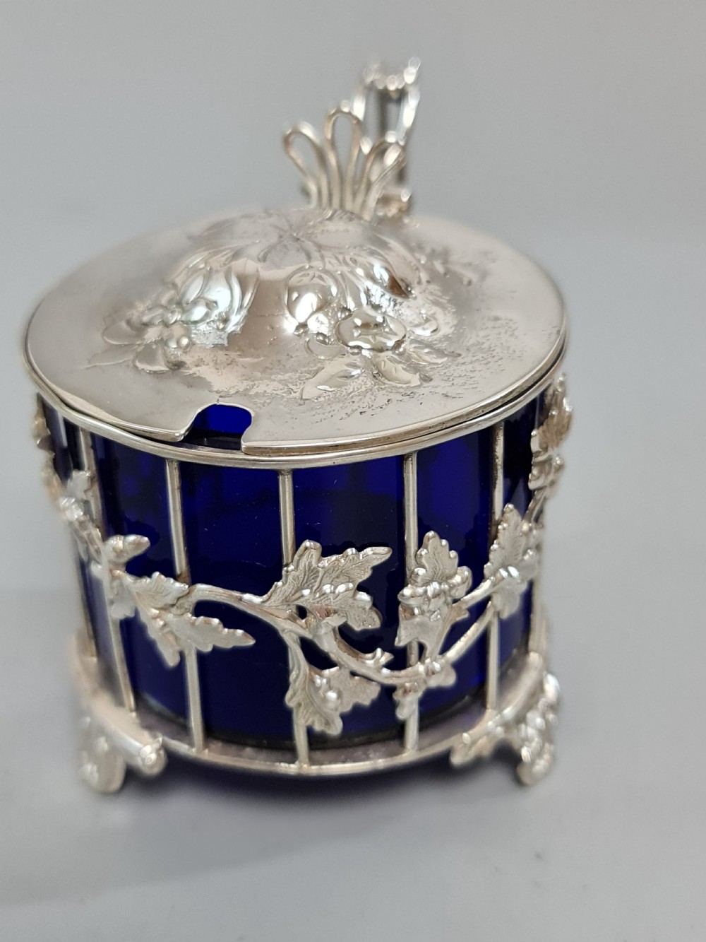 Exquisite Large Fretted Silver Plated Mustard Pot c1890 View III