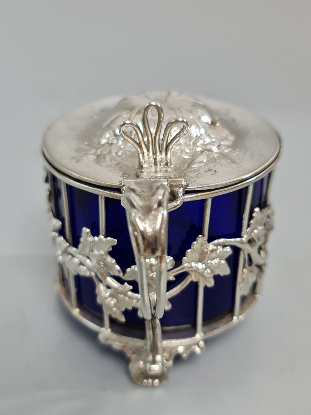 Exquisite Large Fretted Silver Plated Mustard Pot c1890 View IV
