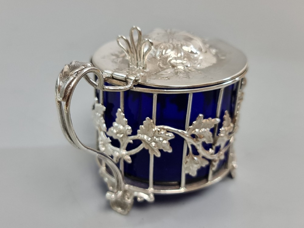 Exquisite Large Fretted Silver Plated Mustard Pot c1890 View V