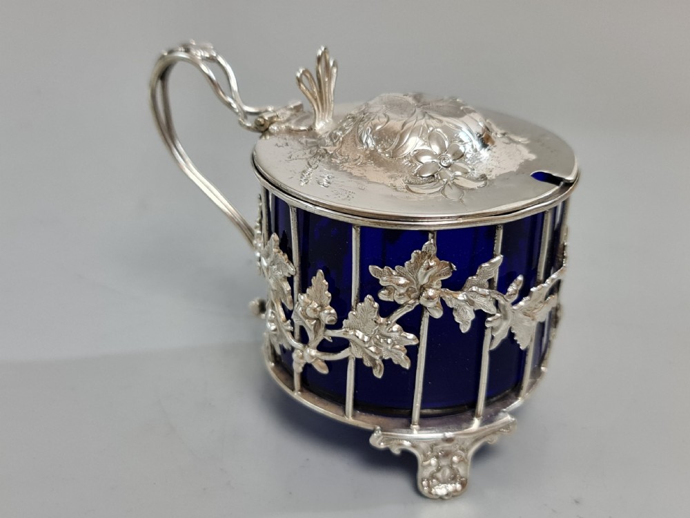 Exquisite Large Fretted Silver Plated Mustard Pot c1890 View VI