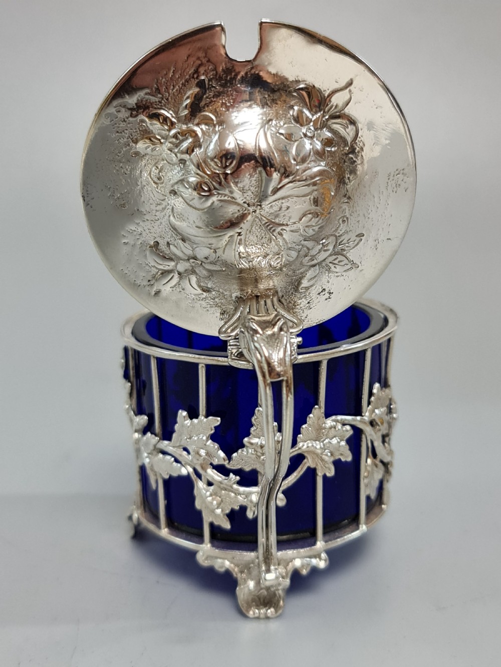 Exquisite Large Fretted Silver Plated Mustard Pot c1890 View VII