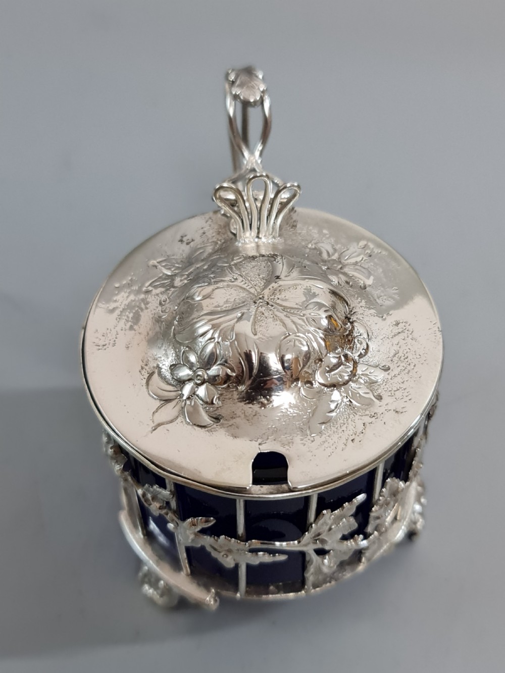 Exquisite Large Fretted Silver Plated Mustard Pot c1890 View X