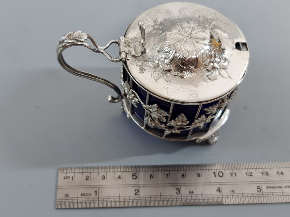 Exquisite Large Fretted Silver Plated Mustard Pot c1890 View XI