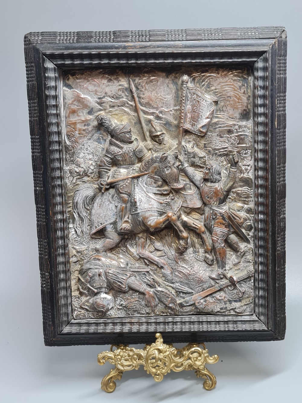 Large 19thc French Electrotype Plaque Depicting a Battle Scene