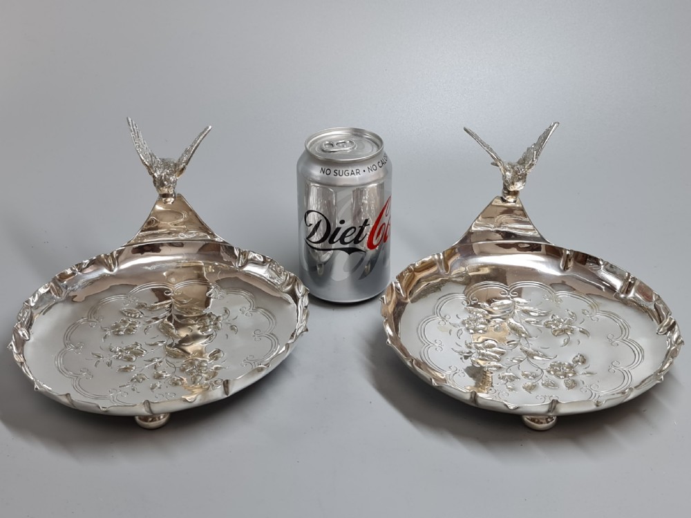 Exceptional Pr Silver Plated Art Nouveau Serving Dishes with Bird Handles c1900 View II